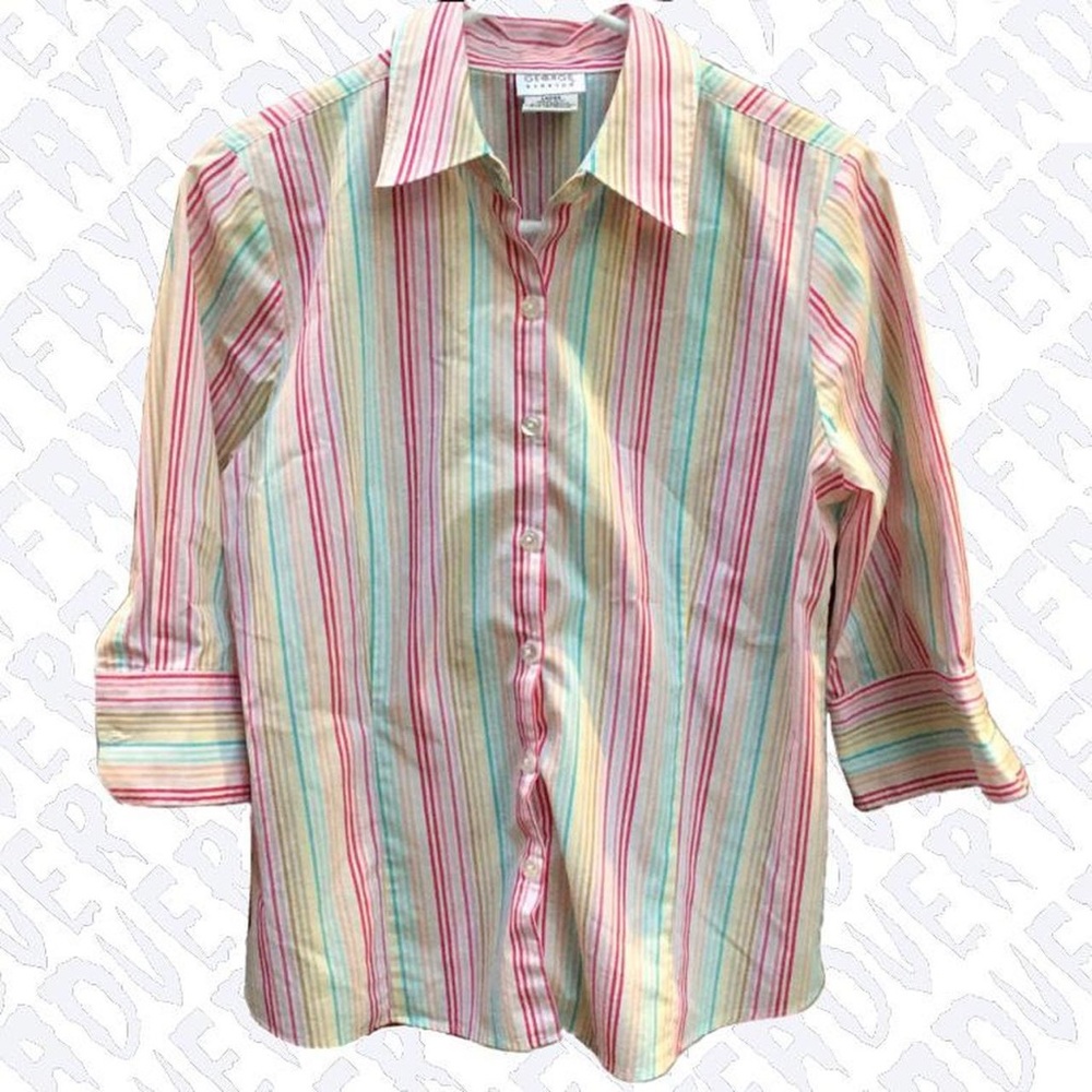 Rainbow Striped Button Up Blouse